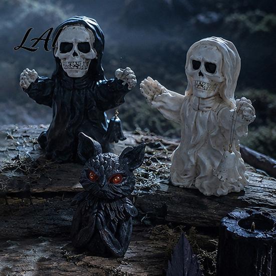 Decorative Pumpkin Figurines for Party Halloween Resin Figurine Spooky Skeleton Ghost Statue Retro Mottled Texture Ornaments Tiered Tray Tabletop