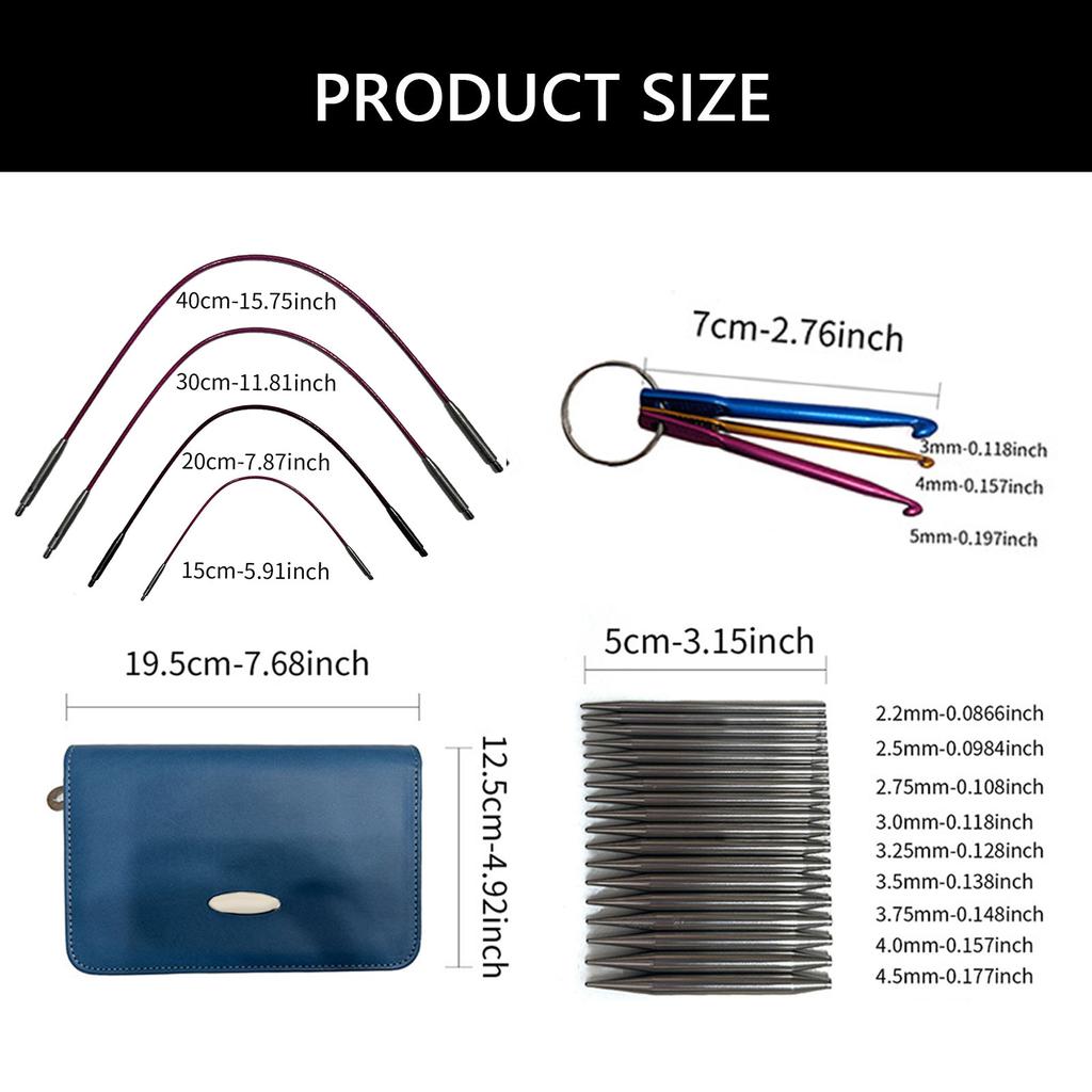 Набор круговых спиц с чехлом и аксессуарами Размер от 2,2 мм до 4,5 мм Вязальные спицы Принадлежности для вязания