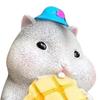 2 Pcs Hamster Figurine Resin Hamster Eating Cheese Statue Cartoon Animal Ornament for Home Office Desk Car Dashboard Decoration