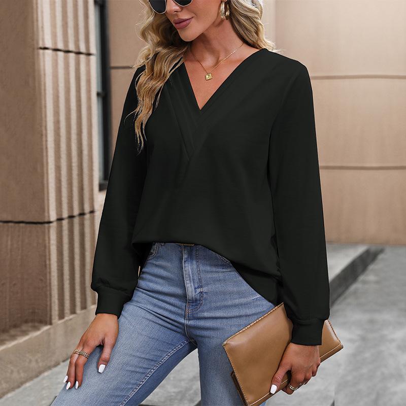 2025 New V-Neck Women's Pullover Hoodie - European & American Style, Autumn Commute