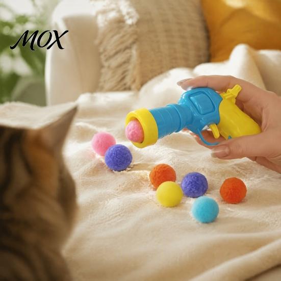 Fun Ejection Games for Pets Ball Launcher Cat Toy, Plush with Soft Fuzzy Toys Hunting Balls, Interactive Fetch Toy Bored Indoor Cats Kittens