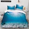 Подводный мир King Queen Пододеяльник Мультяшный океан Животные Комплект постельного белья для детей Рыбы Коралл Морская жизнь Мягкий полиэстеровый пододеяльник