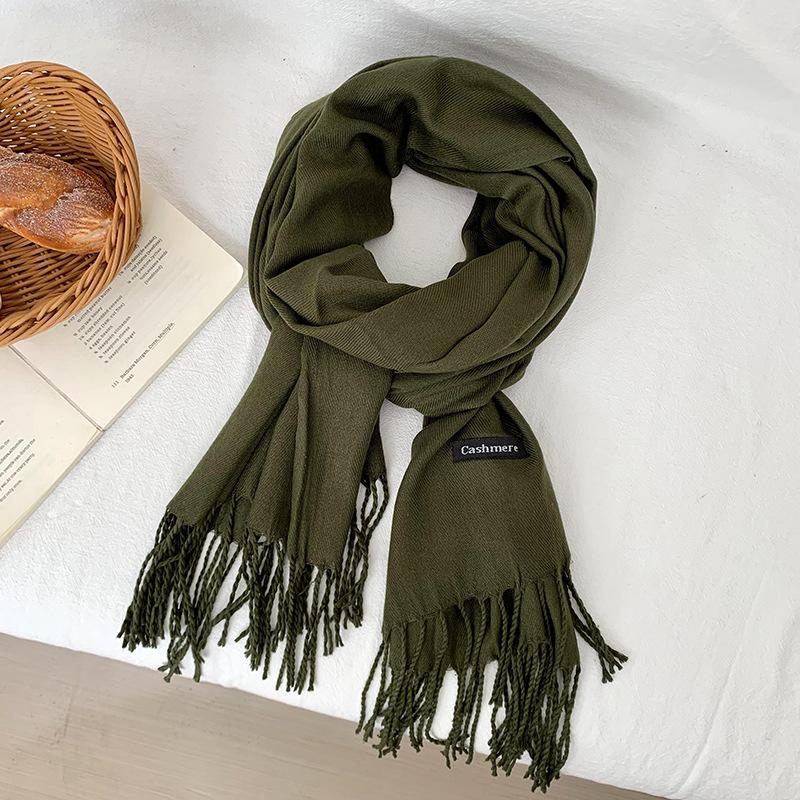 Scarf Women's Winter High-end Sense New Imitation Cashmere Solid Color Versatile Warm Fringed Shawl Scarf