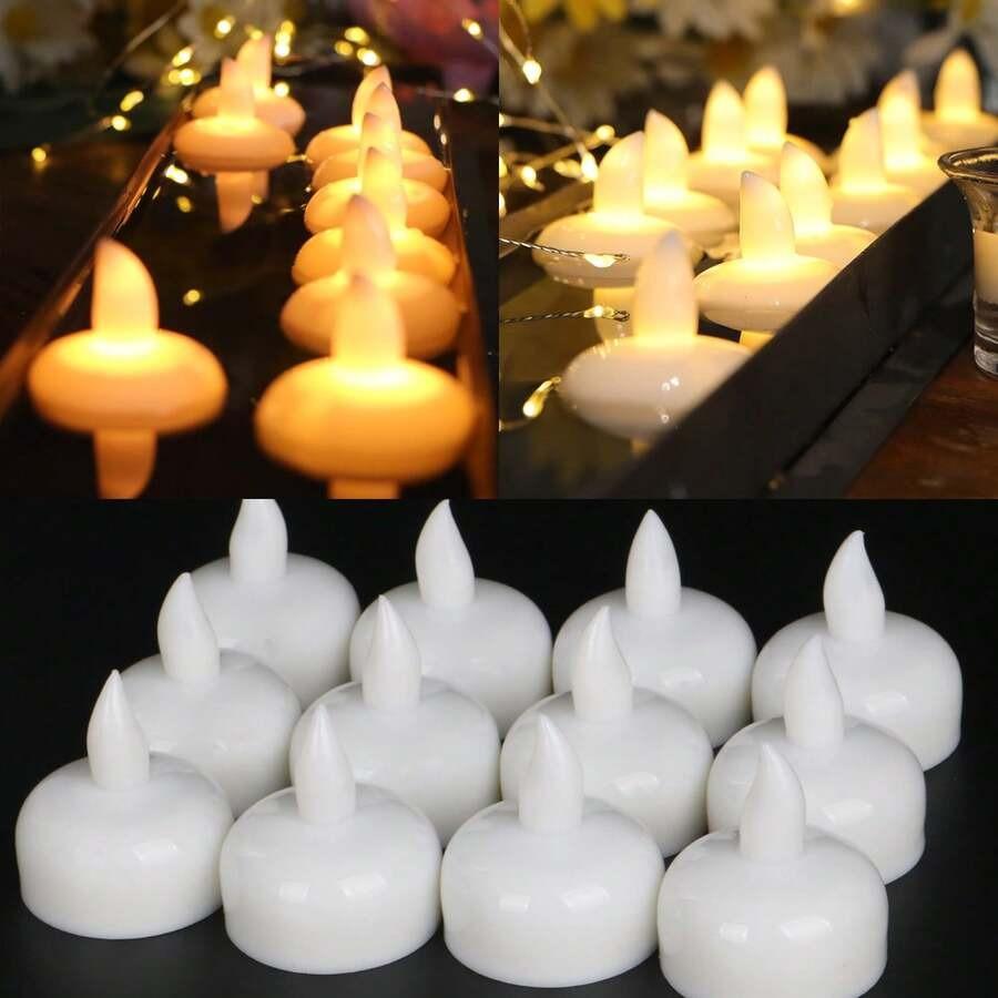 12pcs Flameless Waterproof LED Floating Tea Lights, Flickering Wish Candles,Suitable for Valentine's Day,Wedding,Party,Vase,Pond