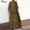 Spring Women's Leopard Print Holiday Maxi Dress Clothes Long Sleeves Casual Loose Plus Size