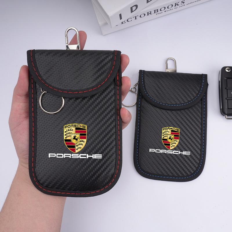lczcr3 Leather Car Key Case Signal Blocker Bag Shielding Pocke For Porsche Panamera Cayenne Taycan 911 718 Macan Carrera-GT 928 944 968