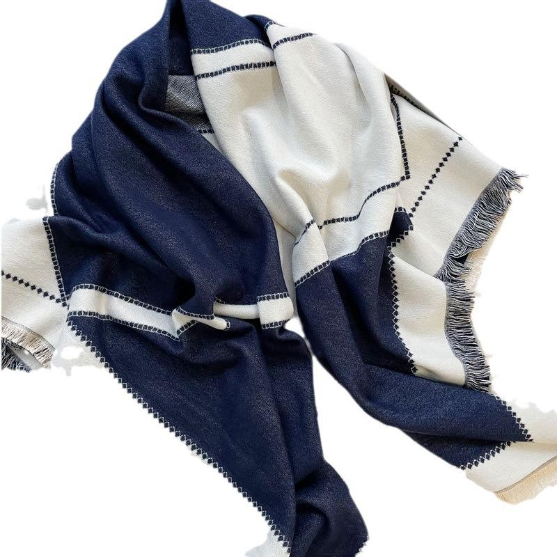 Autumn and Winter New Geometric Jacquard Square Scarf Women's Double-sided Imitation Cashmere Large Shawl Light Luxury High Sense Thickened Warm Scarf