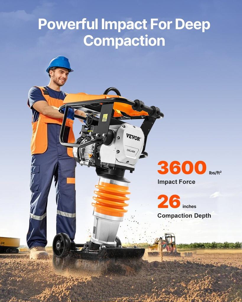 6.5 HP 196 cc Four-Spring Jumping Jack Vibratory Rammer Tamper Compactor