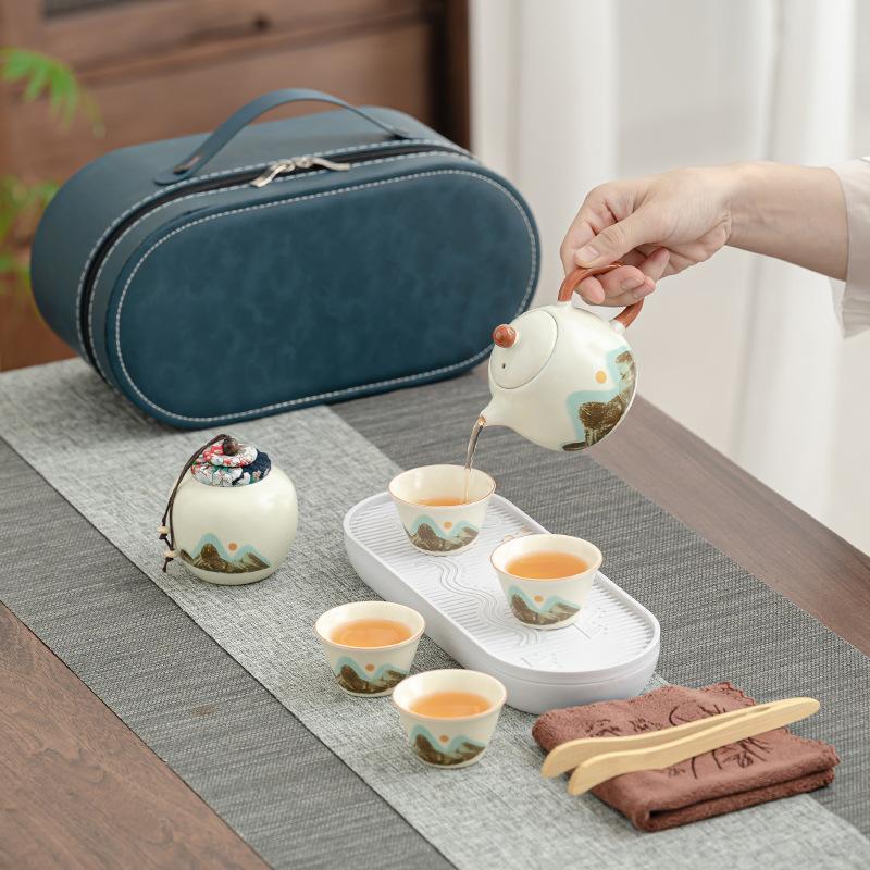 Travel tea set, teapot drinking tea, outdoor kung fu tea set, portable teapot business gifts, gifts