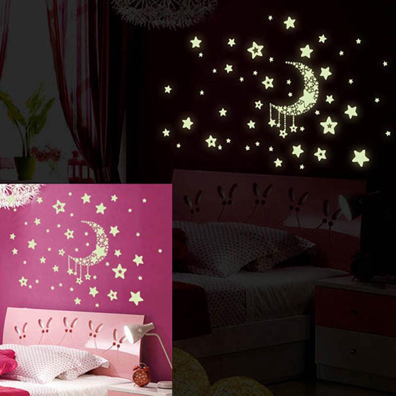 Stars And Moon Glow In The Dark Luminous Ceiling Wall Stickers Children Bedroom Decals