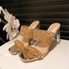 2024 New Women Shoes Sexy Party Women's High-heeled Beach Sandals Spring Summer Square Head Crystal Heel Sandals Golden Fashion