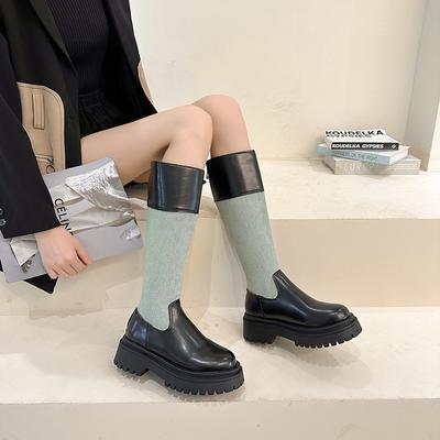 Новые женские ботинки 2024 года, зимняя обувь на плоской подошве, цветные, с круглым носком, на молнии, выше колена, базовый стиль для женщин, Zapatos