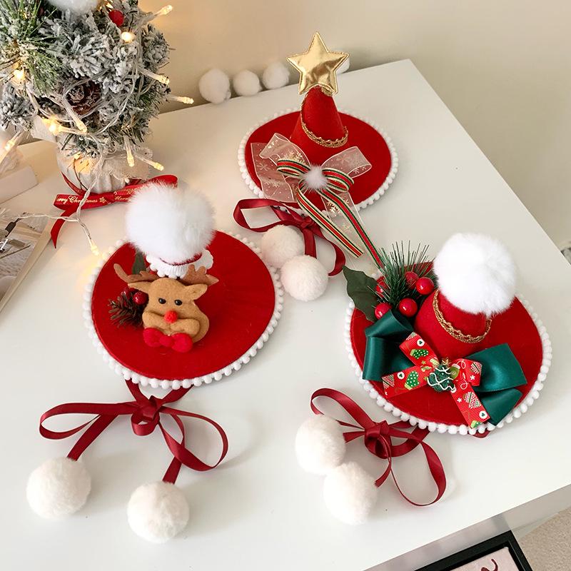 Женский красный 3D галстук-бабочка, шляпа-цилиндр с оленем - Рождественский праздничный аксессуар для волос