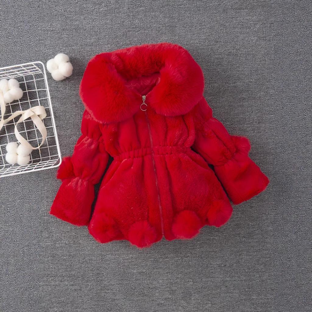Детский Девочки Осень Зима Шерстяной Свитер Детский Воротник Меховой Помпон Толстая Куртка