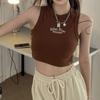 Women Streetwear Y2k Letter Stitch Embroidery Tank Top with Pad Sexy Sleeveless Sporty Crop Top