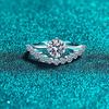 925 Sterling Silver Moissanite Crown Ring Cut Center Stone Pave Band Trendy Rhodium Plated Wedding Promise Jewelry for Women