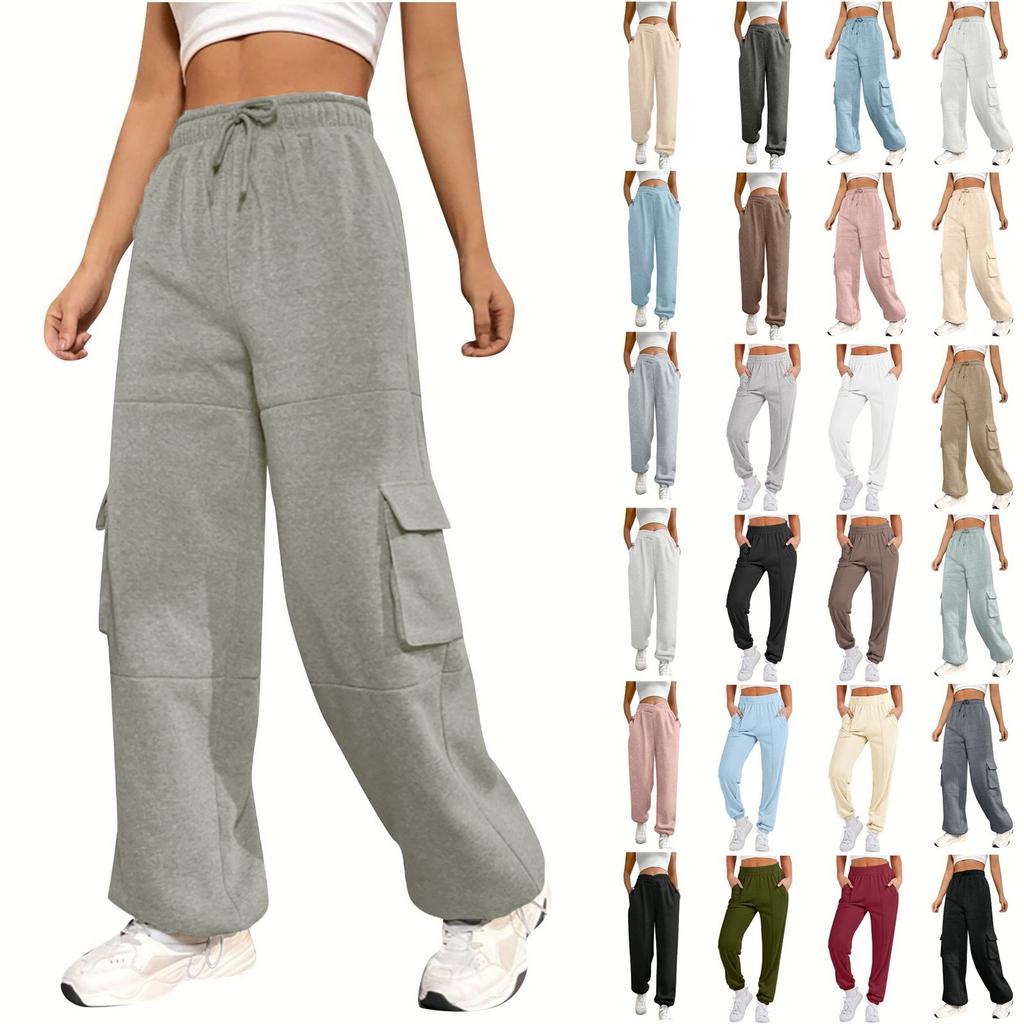 Женские базовые спортивные брюки с эластичной резинкой на талии и несколькими карманами, спортивные прямые брюки