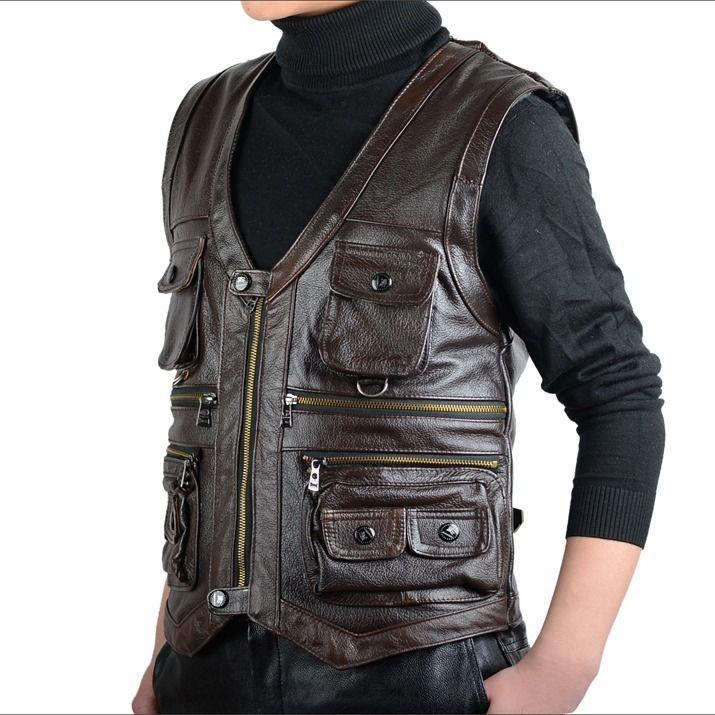Genuine Leather Cowhide Vest for Middle-aged and Elderly Men Autumn and Winter Fur Integrated Wool Vest Thickened Cotton Camisole for The Elderly