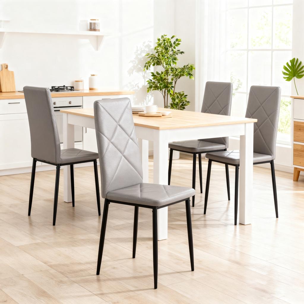 Set Of 4 Upholstered Dining Chairs With High Backrest And Metal Legs Made Of Synthetic Leather 41x50x97 Cm Gray