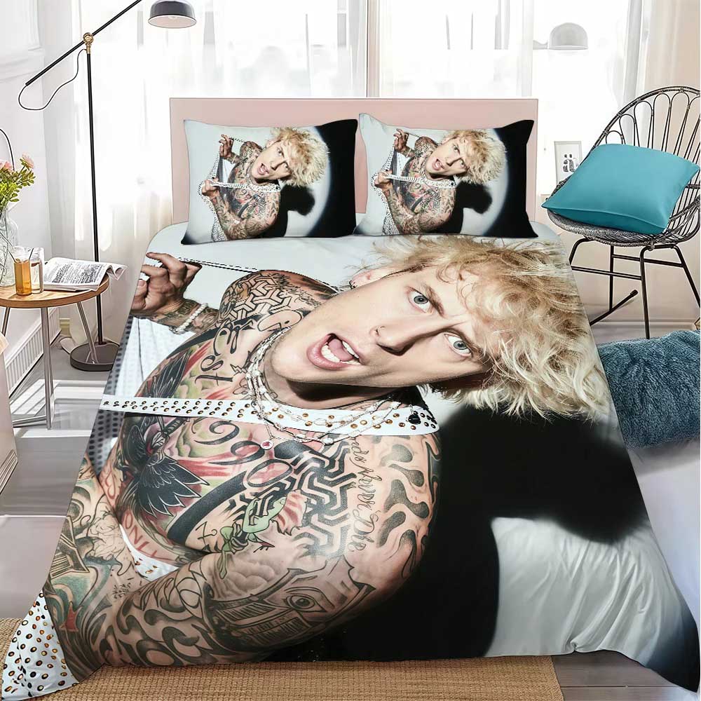Exquisite Machine Gun Kelly Duvet Cover Pillowcases Bedding Set for Adult Girl Boy Bedroom DecorationGift,Birthday Gift
