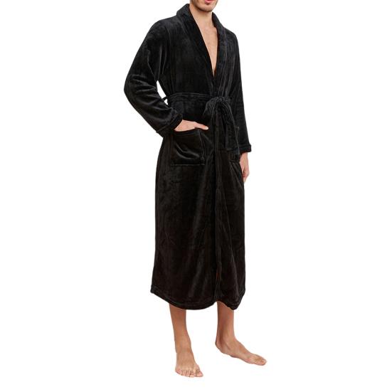 Мужская зимняя ночная рубашка из плотной фланели, теплая, обтягивающая талия, со шнуровкой на поясе, однотонные карманы с лацканами, отличная впитываемость воды, средняя длина, спа-отель, халат