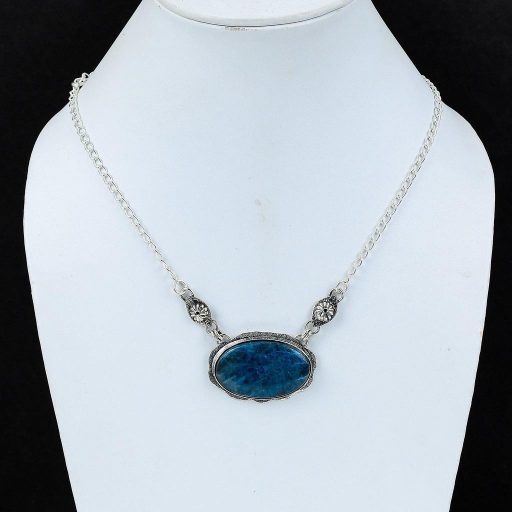Натуральный голубой апатит драгоценный камень ручной работы из стерлингового серебра 925 пробы гальванопластика ожерелье, голубой апатит серебро для жены унисекс кулон помолвка подарки
