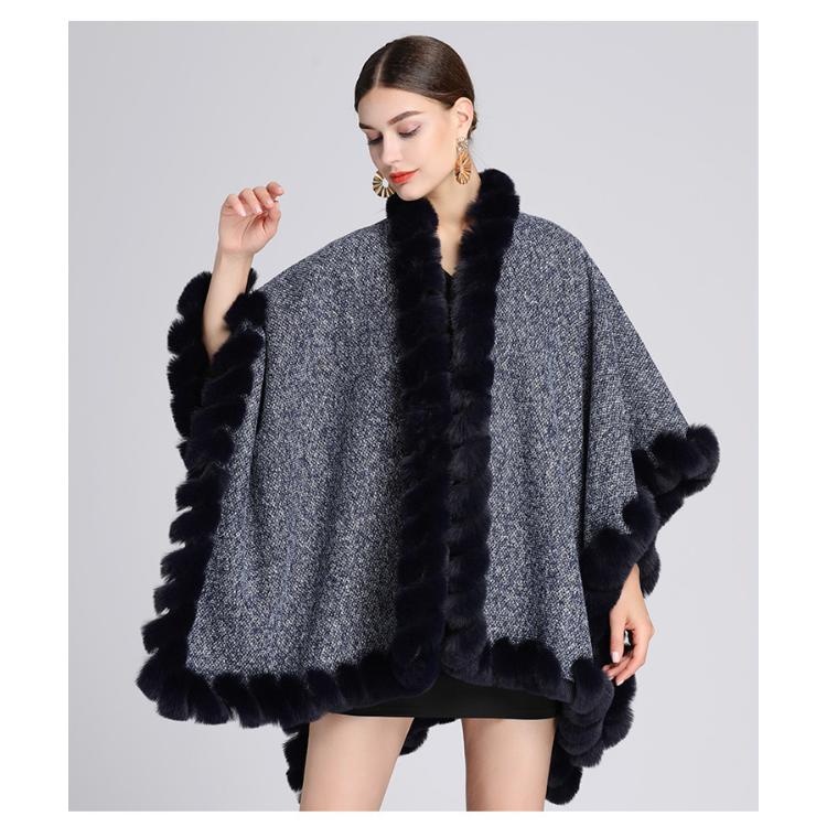 Зимняя женская накидка-шаль плюс бархатная утолщенная шаль с меховым воротником, свободная накидка большого размера, вязаный кардиган, куртка