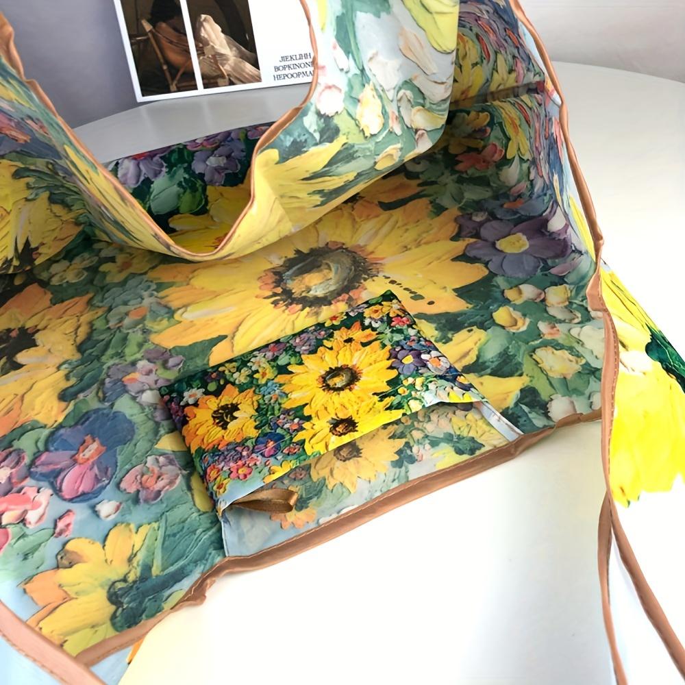 Модная картина маслом с цветочным узором Большая сумка Складная сумка через плечо большой емкости Сумка для покупок для мамы