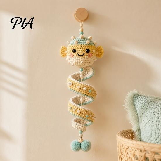 Portable Crafting Storage Bag Ocean Animal Spiral Crochet Kit, DIY Coastal Hanging Ornament Beginner Craft Sea Materials Kit with Yarn And Accessories