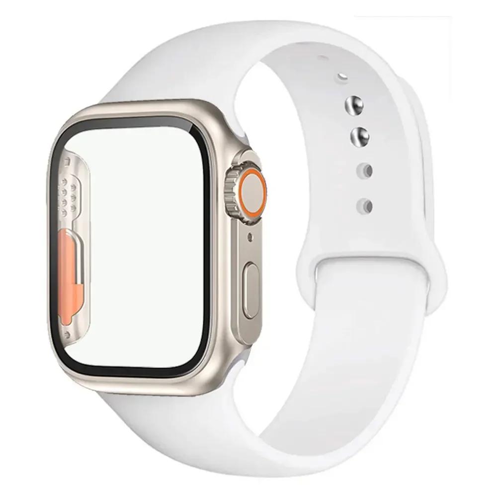 Силиконовый ремешок+Чехол для Apple Watch Band 44 мм 45 мм 41 мм 40 мм Закаленное стекло Cover Изменить на Ultra iWatch Series 9 8 7 SE 6 5 3