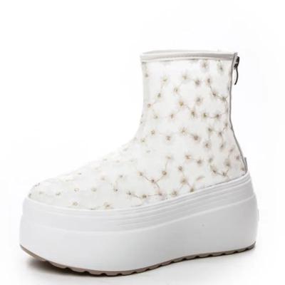 Модные 8 см сетчатые дышащие мотоциклетные ботильоны женские ботинки на молнии женские модные сандалии вышитые цветы летние полые