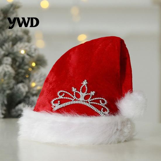 Large Size Christmas Santa Cap Sparkly Sequins Hat for Adults, Velvet Plush Glitter Bling Soft Holiday with Fluffy Pompom Xmas New Year Party Supplies