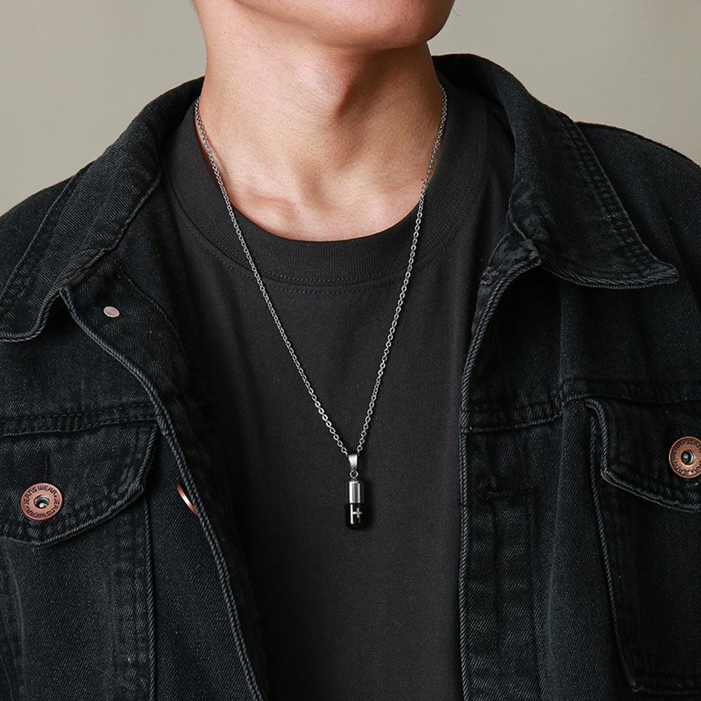 Keepsake Women Ashes Vial Cremation Urn Pendant Cross Engraved Clavicle Choker Pill Necklace