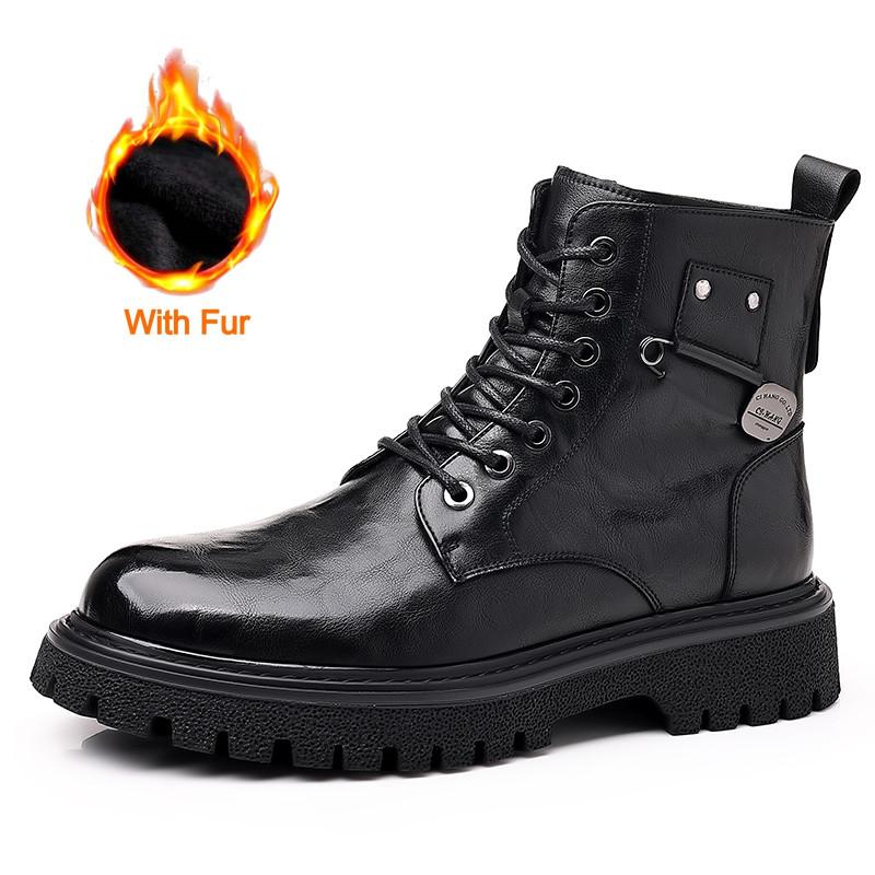 2024 Men Boots Luxury Brand Leather Boots Casual Fashion Ankle Booties for Men Winter High Top Black Platform Motorcycle Boots