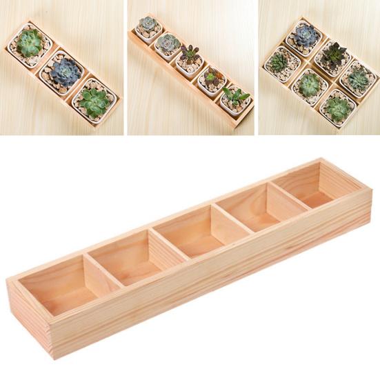 Multi Grid Wooden Flower Pot Bonsai Planter Box Desktop Storage Holder Organizer
