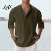Comfortable Pullover Alternative Men Casual Shirt Tops Stand Collar Quarter Buttons Solid Color Breathable Tops for Summer Vacation Daily Wear