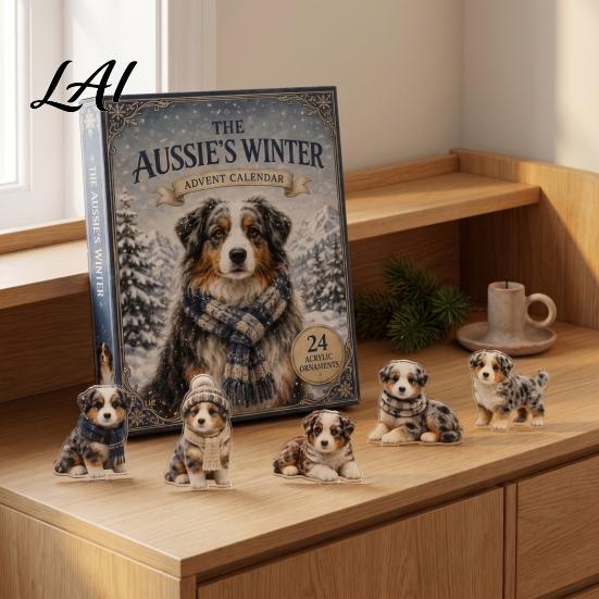 Collectible Acrylic Figures Aussie Dog Advent Countdown Set Winter Calendar 24-Day with Australian 24 Day Box Shepherd Ornaments 2D Hanging