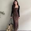 Набор: Платье-комбинация Bodycon с леопардовым принтом в стиле French Chic и вязаный кардиган для защиты от солнца