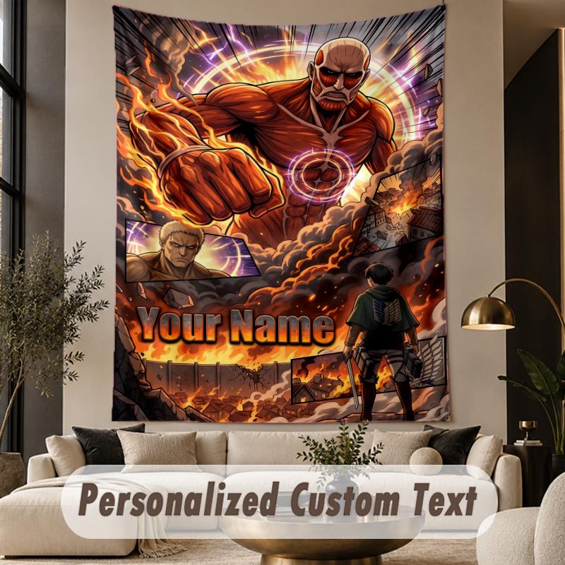 Custom Text Printed Tapestry Attack on Titan Pattern Large Wall Hanging Indoor Room Decor