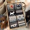 8Pairs Korean Winter Gray Wool Socks Women's Dog Embroidery Mid Tube Cute Cartoon Socks Fashion College Style Breathable Sock