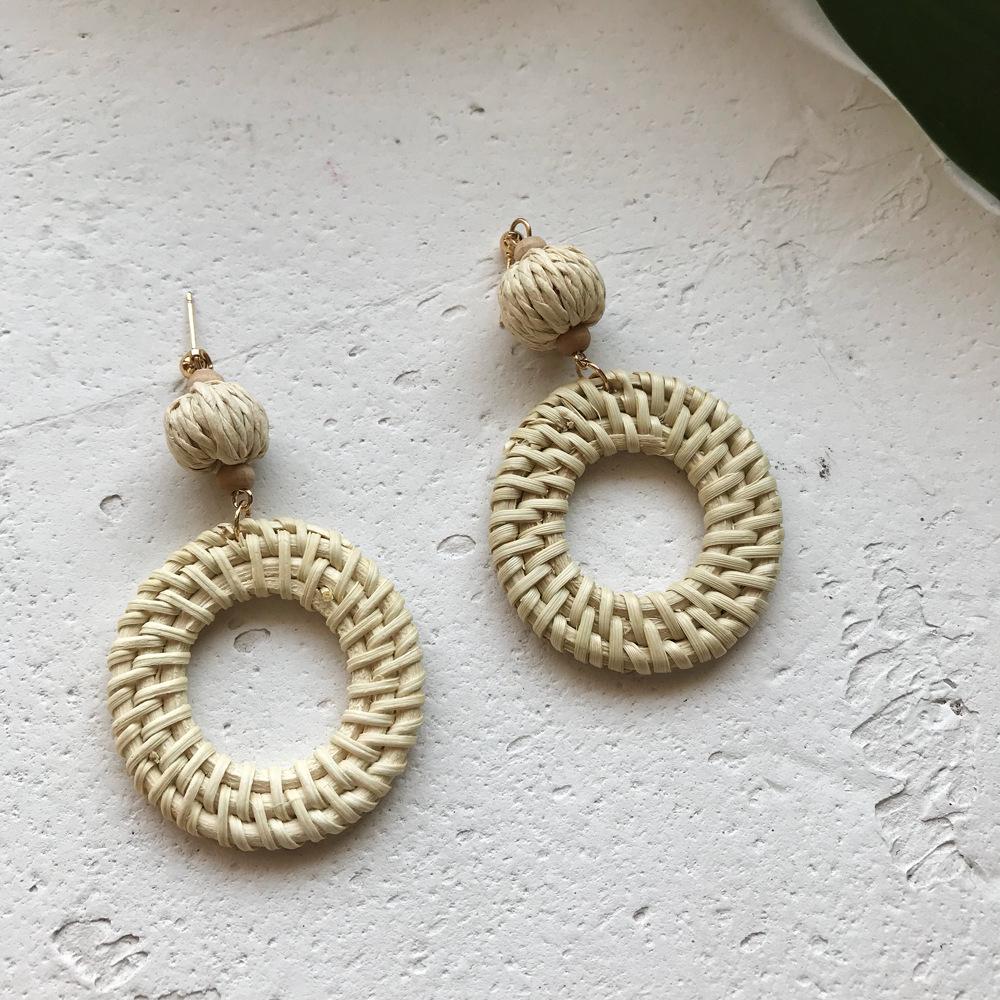 Серьги-подвески из соломы с геометрическим узором из ротанга и бриллиантами для женщин