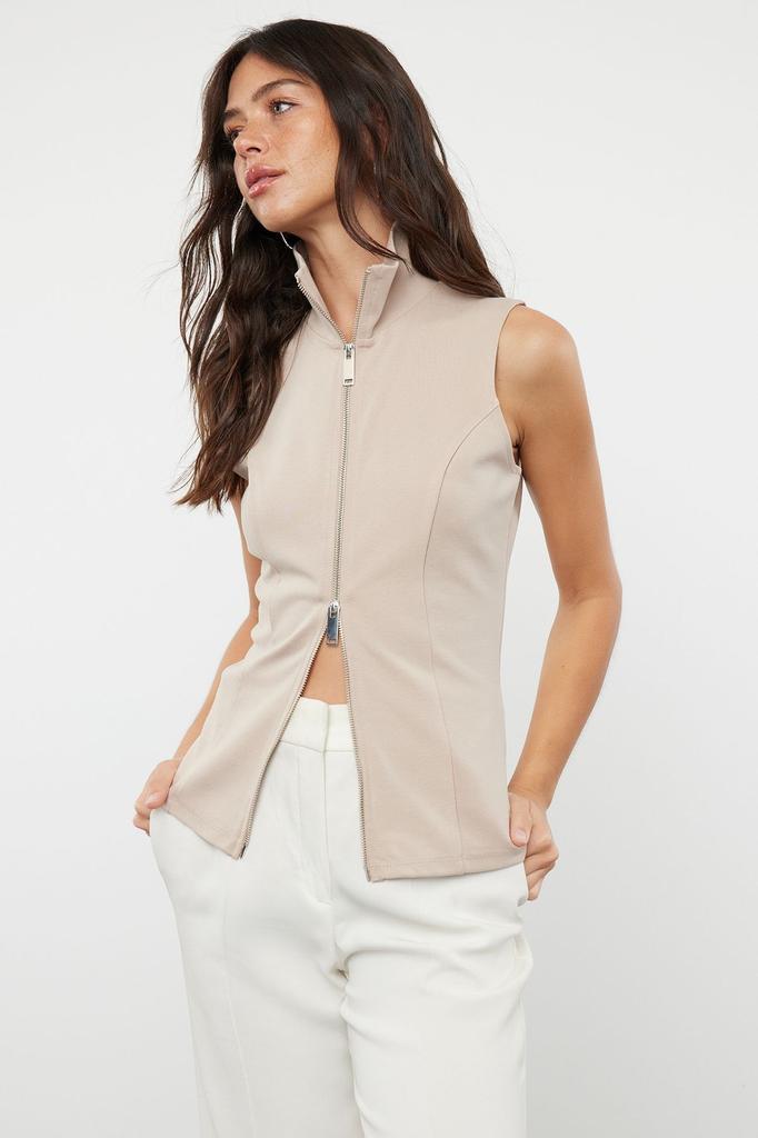 Women's Style Blouse Mink High Collar Zipper Fitted Flexible Knitted Blouse