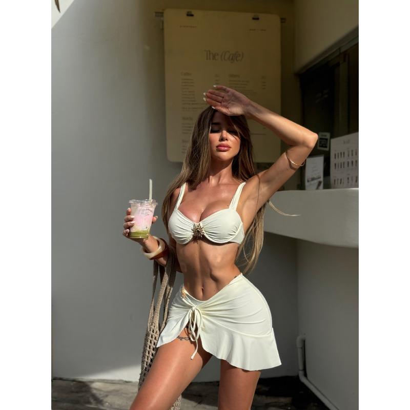 2026 New Fashionable and Sexy Bikini Nylon Swimsuit Women's Beach Skirt Three-piece Swimsuit