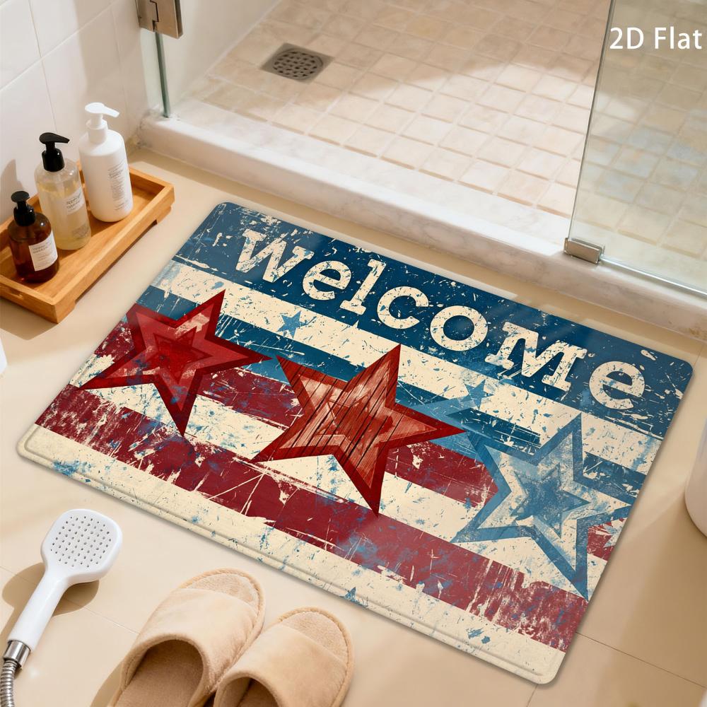 Happy Independence Day Donut  Cupcake Doormat for Living Room Bedroom Kitchen Festive Patriotic Entryway Floor Rug