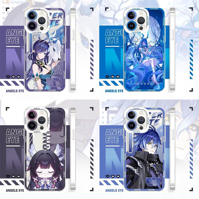 Чехол для телефона Genshin Impact Lauma Flins Columbina для IPhone 11 12 14 15 16 Pro Max Mini X XS Max 7 8 6 6S Plus Прозрачный чехол