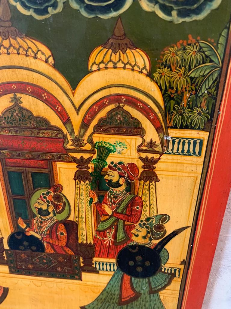 Hand-Painted Royal Portrait: Indian King & Queen Wood Frame Wall Decor