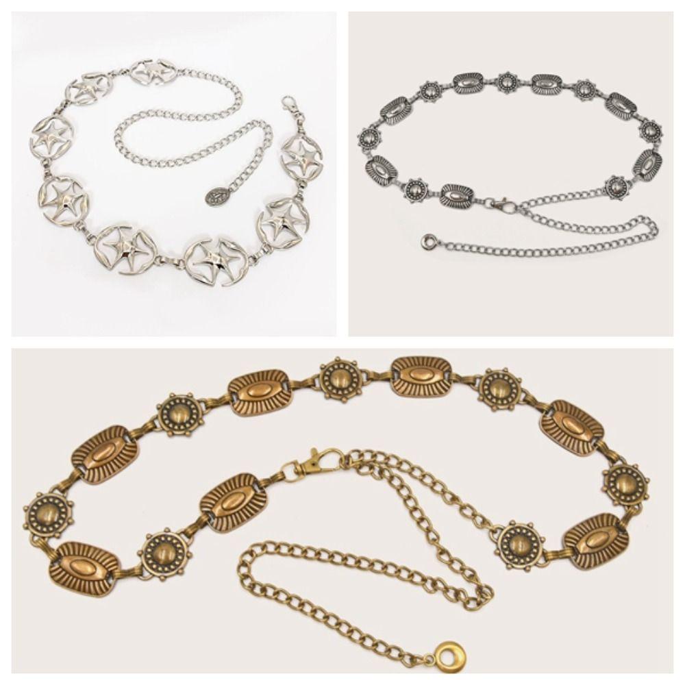 Ретро Звезда Пояс Цинковый Сплав Цинка Y2K Серебристая Поясная Цепочка Регулируемый Винтажный Золотой Цепочный Пояс Женский