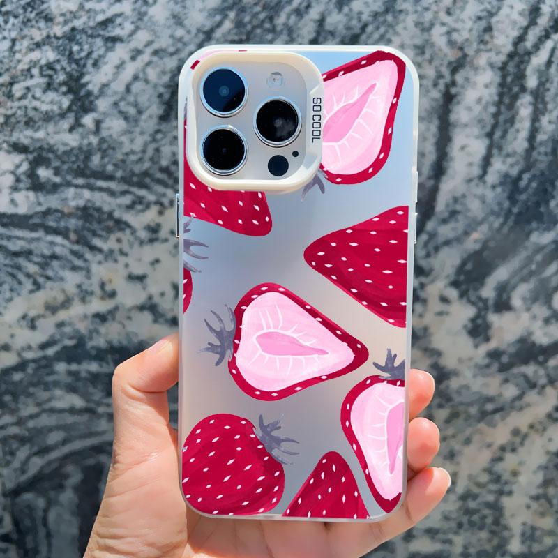 Чехол для телефона с рисунком фруктов (банан, клубника) для iPhone 14 13 12 11 Pro Max 13 Mini 16 15 Plus Pro Max, противоударный, лазерная задняя панель