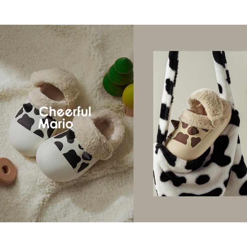 Модные новые детские хлопковые тапочки с рисунком коровы, теплые и водонепроницаемые, осенне-зимняя обувь для девочек из хлопка