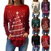 Женская свободная футболка с круглым вырезом и рождественским принтом, длинный рукав, пуловер